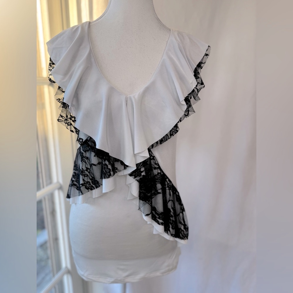 White And Black Lace Ruffle Top